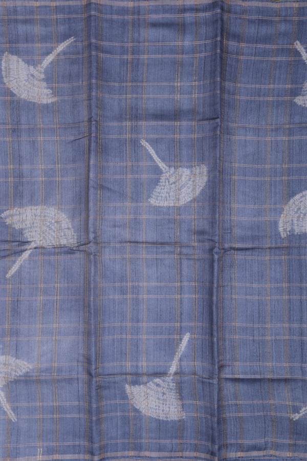 Tussar Silk Saree In Grey Along Checks With Motifs