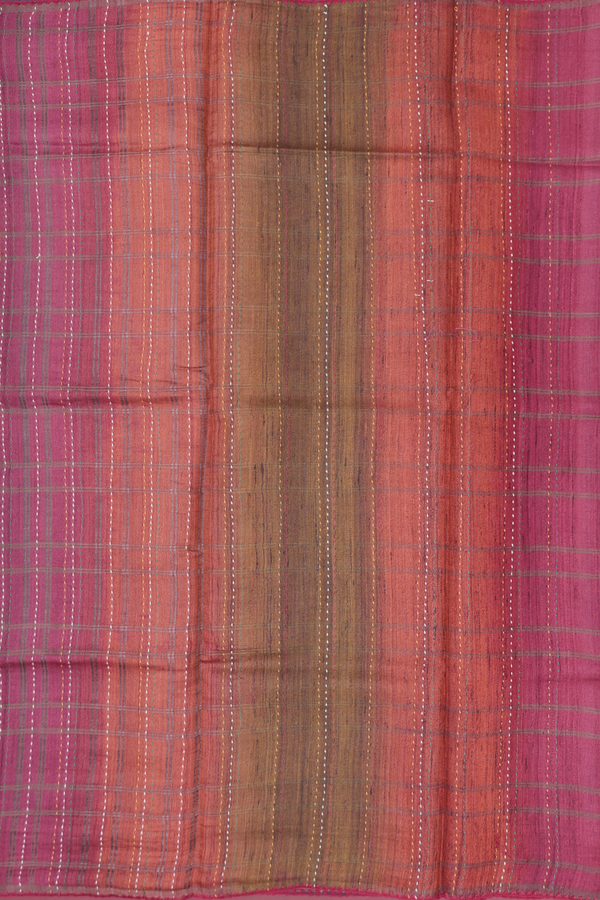 Tussar Silk Saree In Grey Along Checks With Motifs