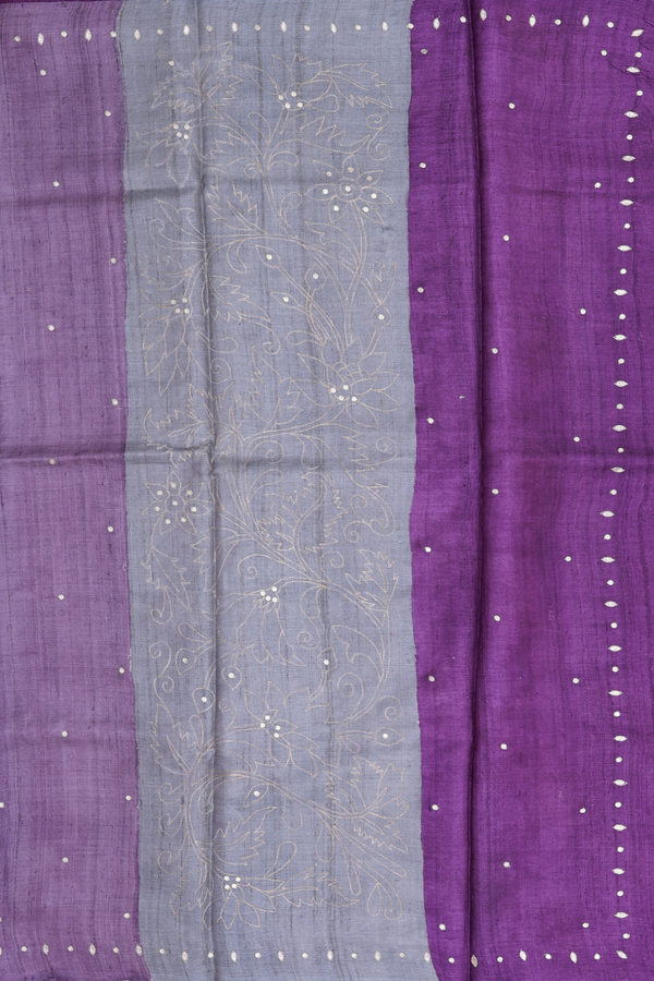 Tussar Silk Saree In Berry Blue With Floral Design