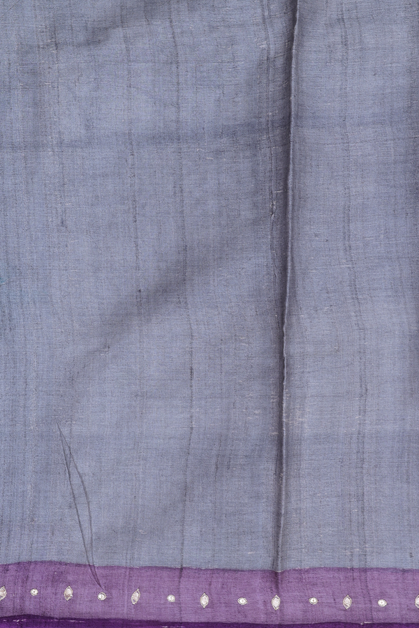 Tussar Silk Saree In Berry Blue With Floral Design