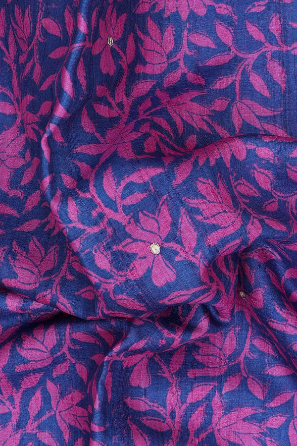 Tussar Silk Saree In Berry Blue With Floral Design