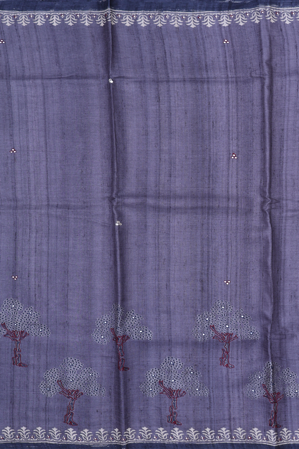 Tussar Silk Saree In Grey With Tree Motifs