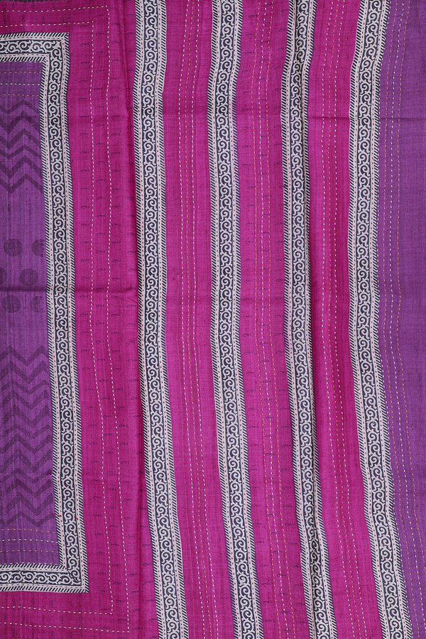 Tussar Silk Saree In Purple With Chevron Design