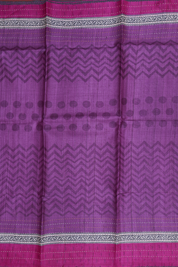 Tussar Silk Saree In Purple With Chevron Design