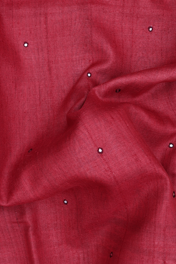 Tussar Silk Saree In Scarlet Red With Mirror Work Buttis