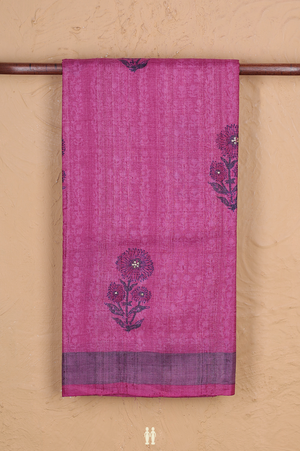 Tussar Silk Saree In Dark Pink With Floral Motifs