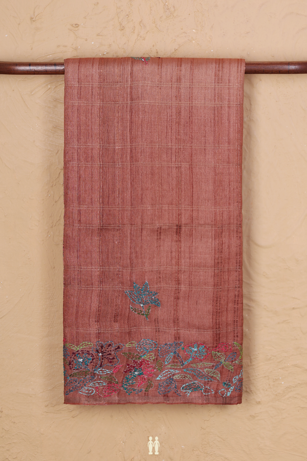 Tussar Silk Saree In Shades Of Brown With Floral Buttas