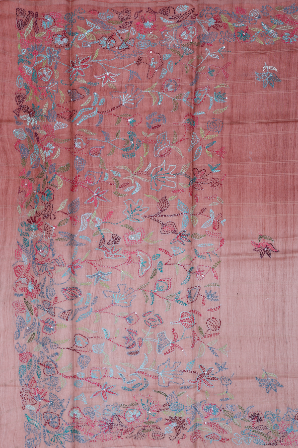 Tussar Silk Saree In Shades Of Brown With Floral Buttas