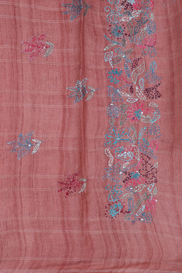 Tussar Silk Saree In Shades Of Brown With Floral Buttas