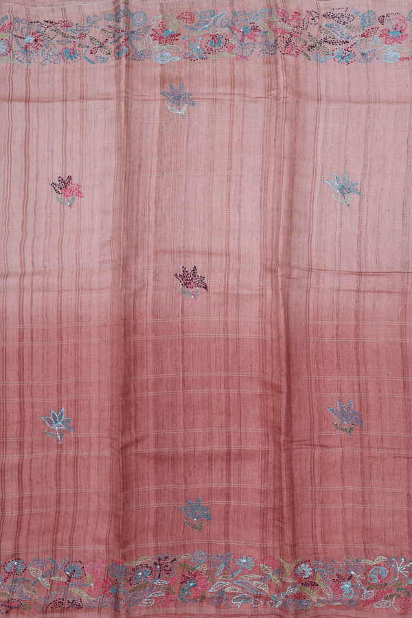 Tussar Silk Saree In Shades Of Brown With Floral Buttas