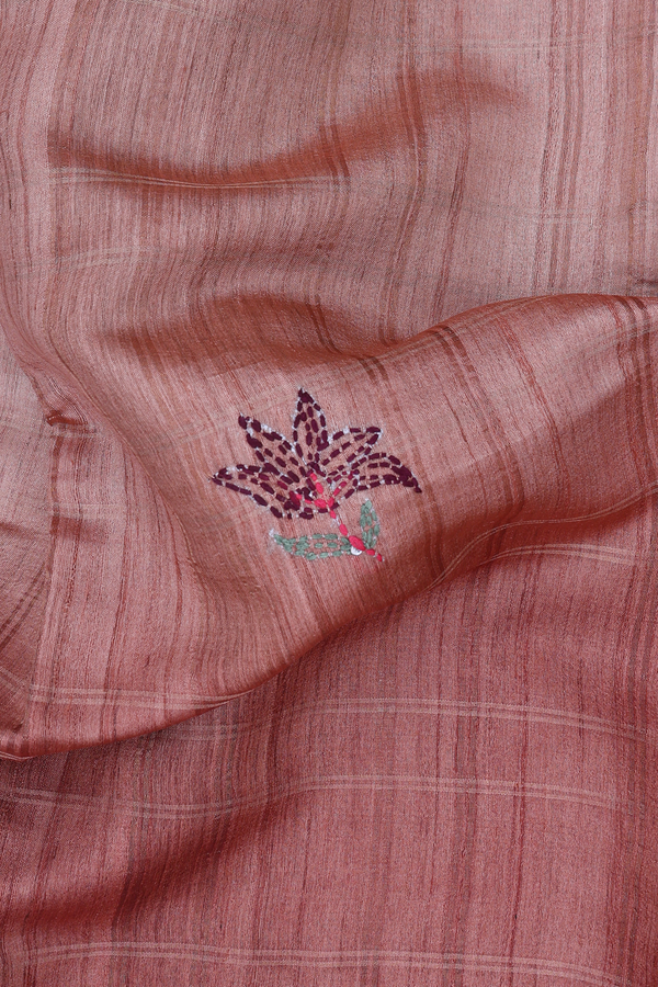 Tussar Silk Saree In Shades Of Brown With Floral Buttas