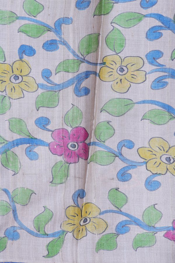 Tussar Silk Saree In Cobalt Blue With Checks Design