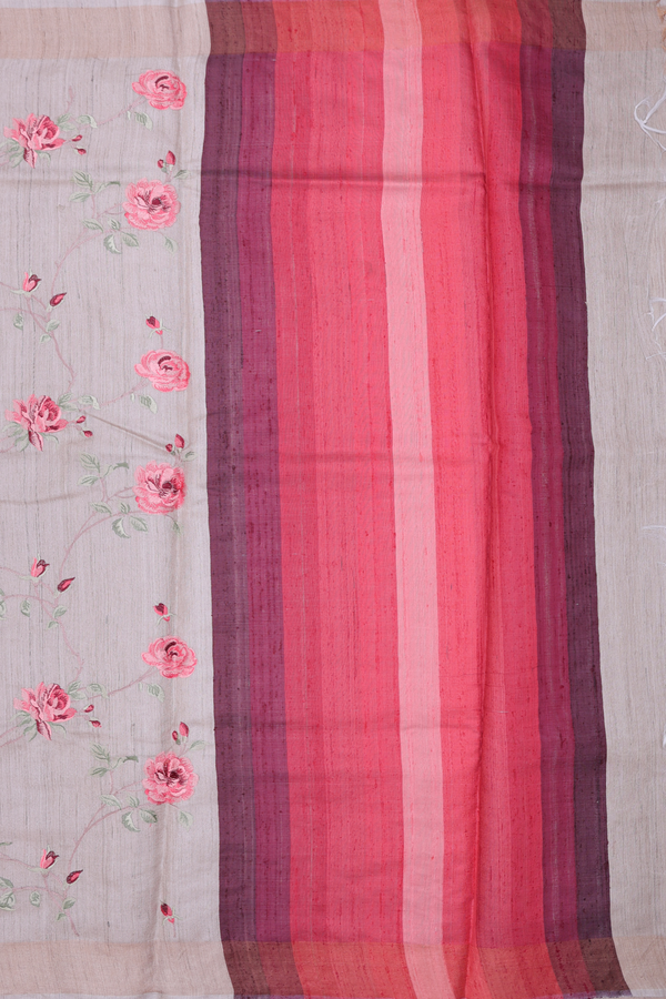 Tussar Silk Saree In Light Brown With Floral Design