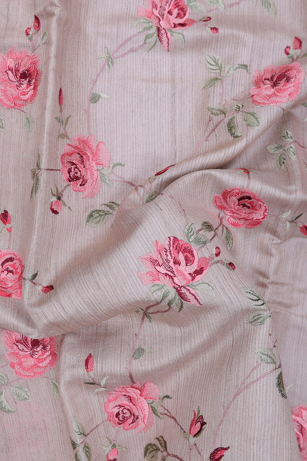 Tussar Silk Saree In Light Brown With Floral Design