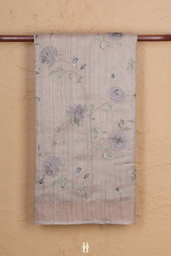 Tussar Silk Saree In Light Brown With Floral Design