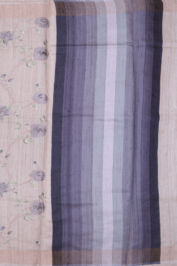 Tussar Silk Saree In Light Brown With Floral Design