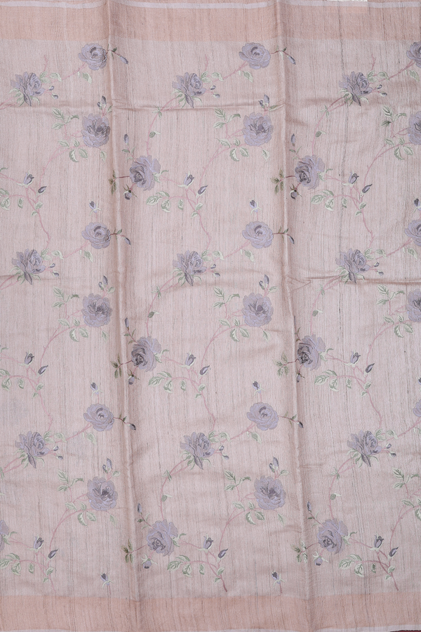 Tussar Silk Saree In Light Brown With Floral Design