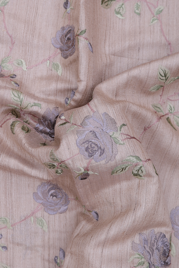 Tussar Silk Saree In Light Brown With Floral Design