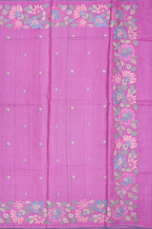 Tussar Silk Saree In Pink With Floral Buttas