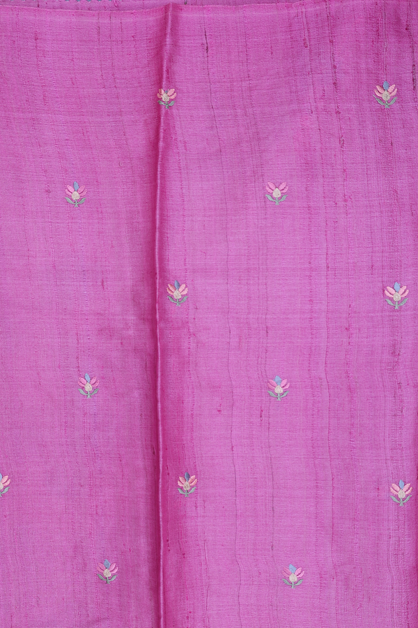 Tussar Silk Saree In Pink With Floral Buttas