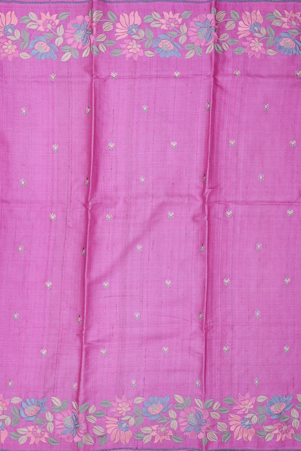 Tussar Silk Saree In Pink With Floral Buttas