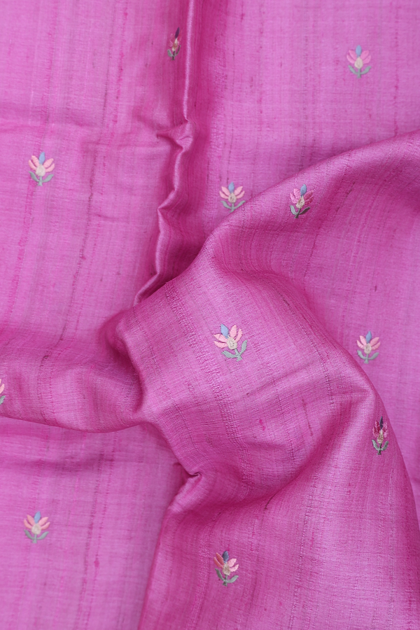 Tussar Silk Saree In Pink With Floral Buttas