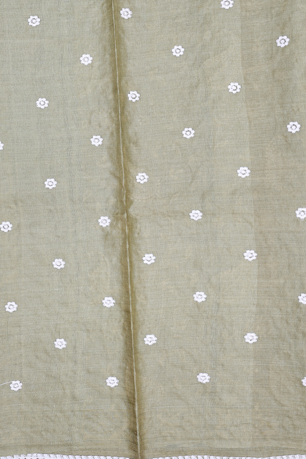 Tussar Silk Saree In Sage Green With Paisley Design