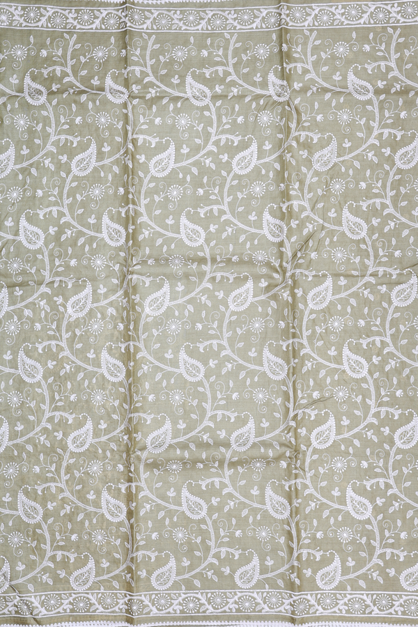 Tussar Silk Saree In Sage Green With Paisley Design