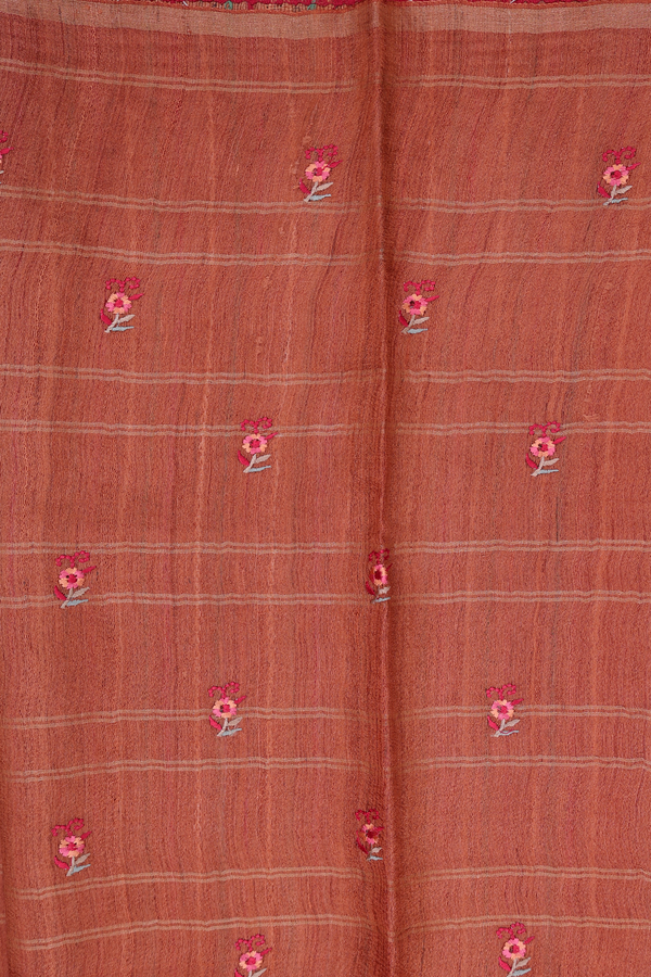 Tussar Silk Saree In Rust Orange With Checks Design