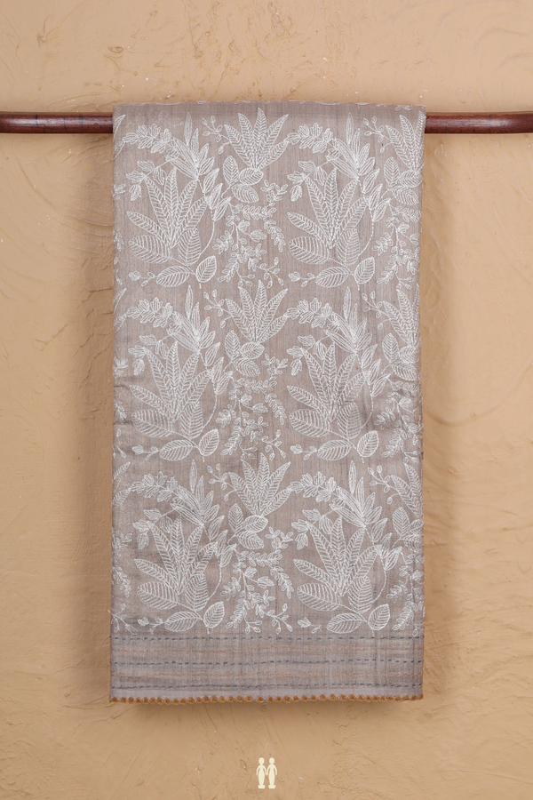 Tussar Silk Saree In Brown With Embroidered Design
