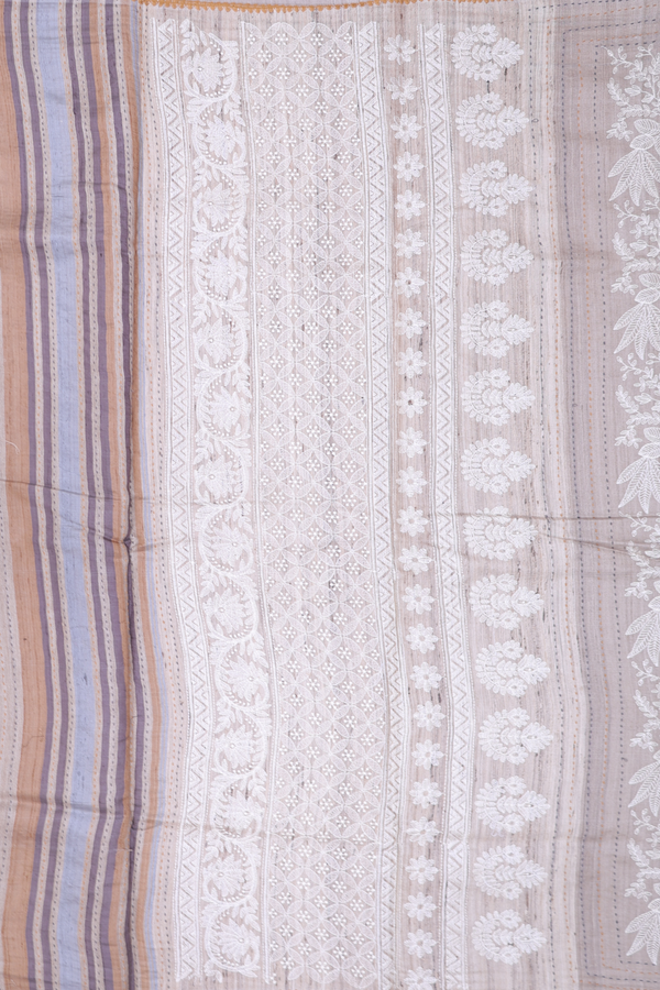 Tussar Silk Saree In Brown With Embroidered Design