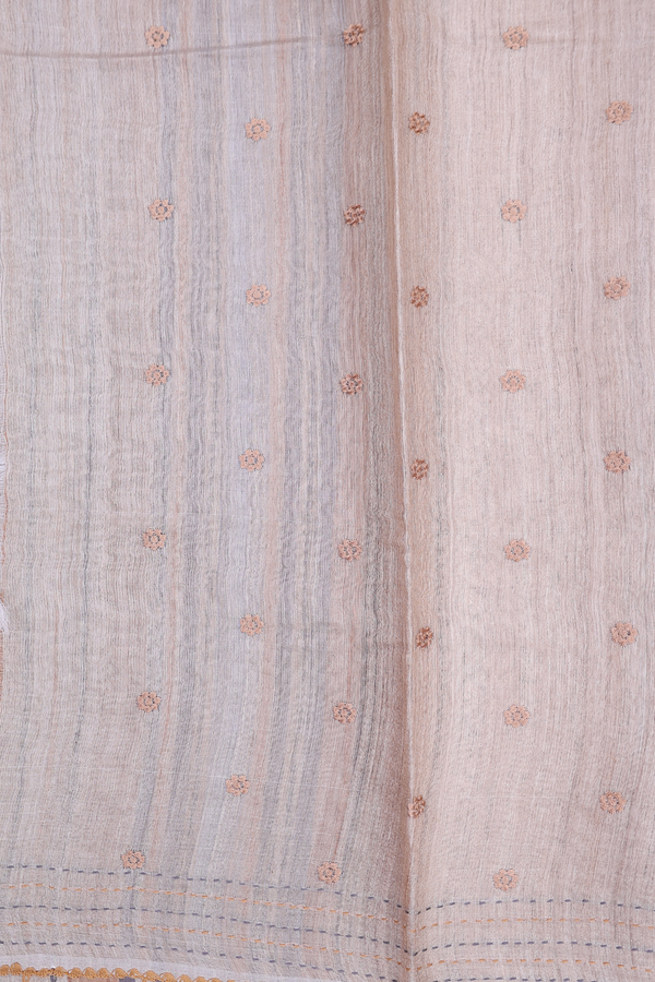 Tussar Silk Saree In Brown With Embroidered Design