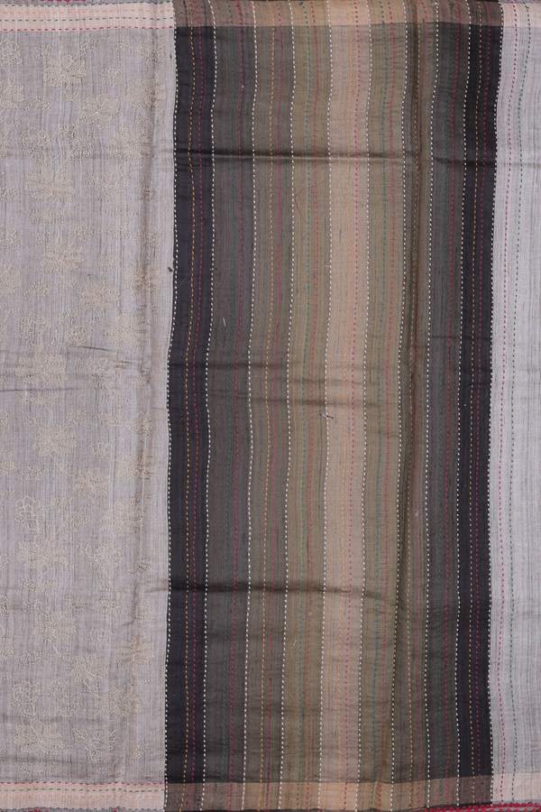 Tussar Silk Saree In Dusty Olive With Floral Design