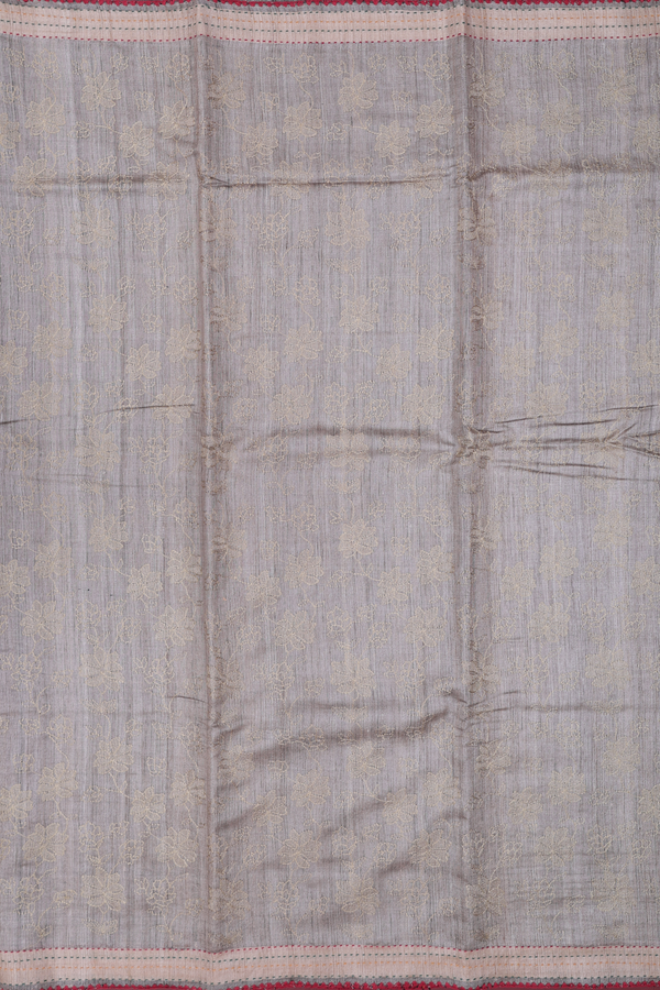 Tussar Silk Saree In Dusty Olive With Floral Design
