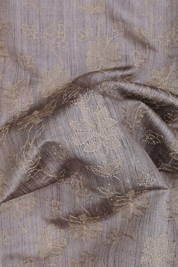 Tussar Silk Saree In Dusty Olive With Floral Design