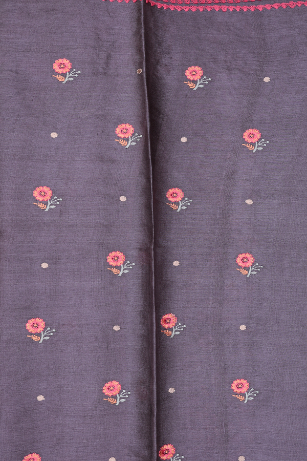 Tussar Silk Saree In Greyish Brown With Floral Buttas