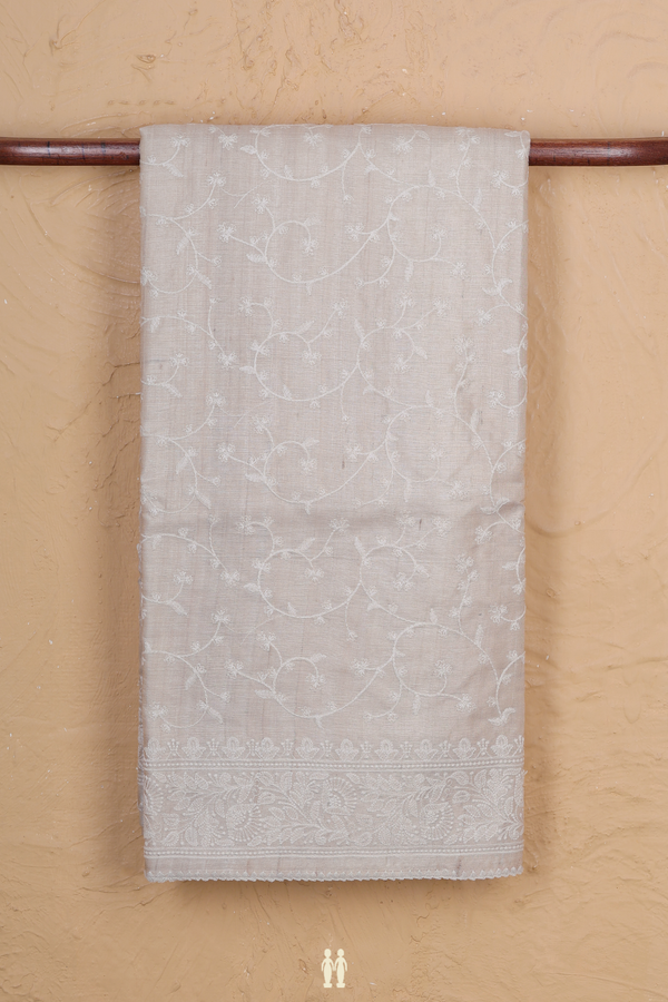 Tussar Silk Saree In Off White With Embroidered Design