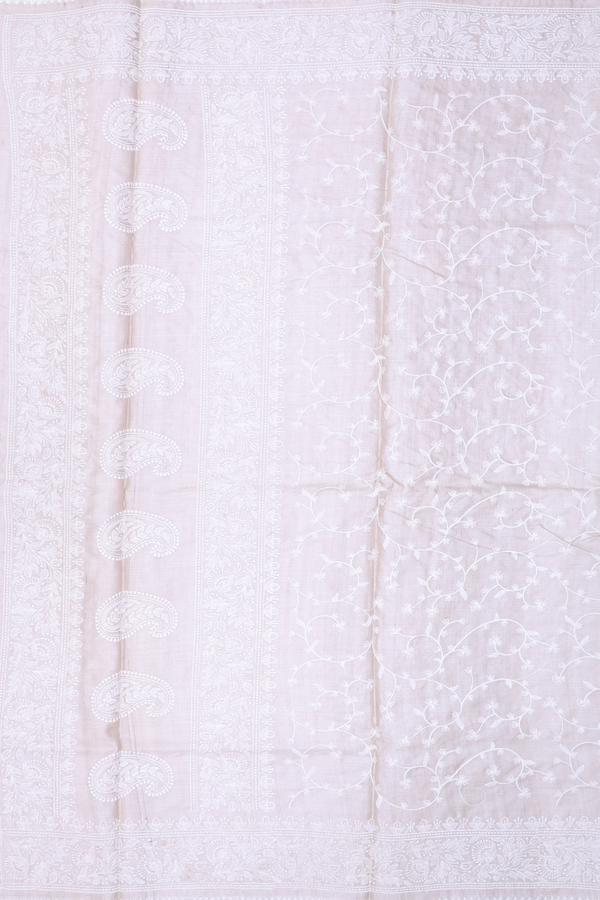 Tussar Silk Saree In Off White With Embroidered Design