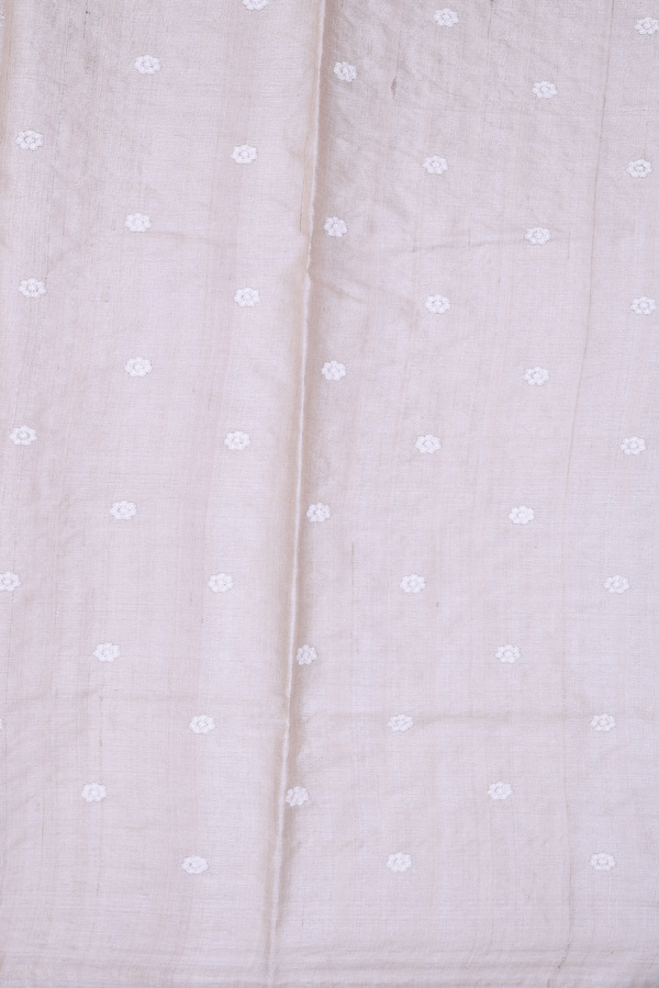 Tussar Silk Saree In Off White With Embroidered Design