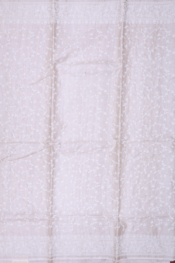Tussar Silk Saree In Off White With Embroidered Design