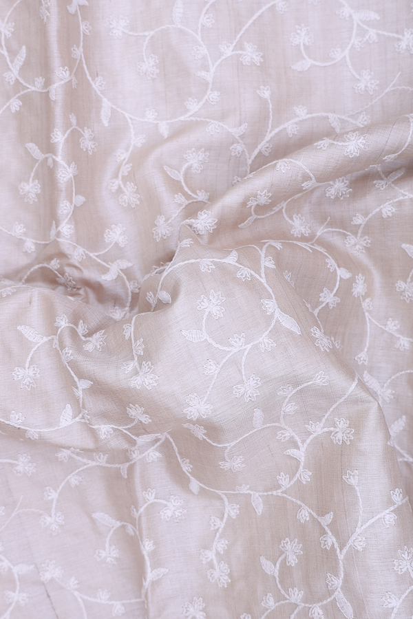 Tussar Silk Saree In Off White With Embroidered Design