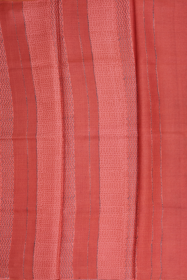 Tussar Silk Saree In Marigold Orange With Floral Design
