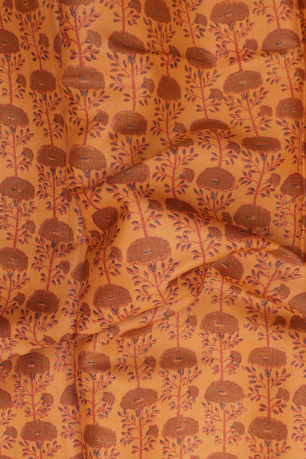 Tussar Silk Saree In Marigold Orange With Floral Design