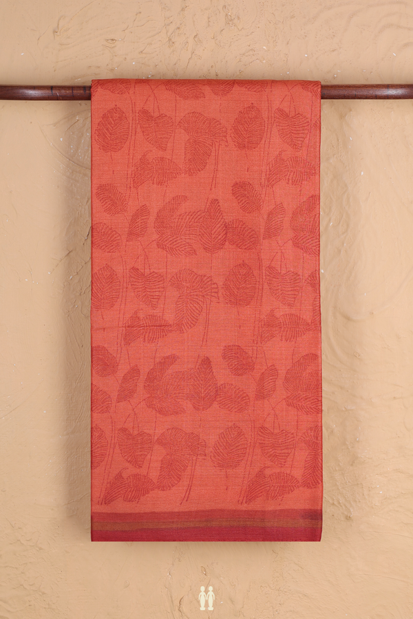 Tussar Silk Saree In Orange With Leaf Design