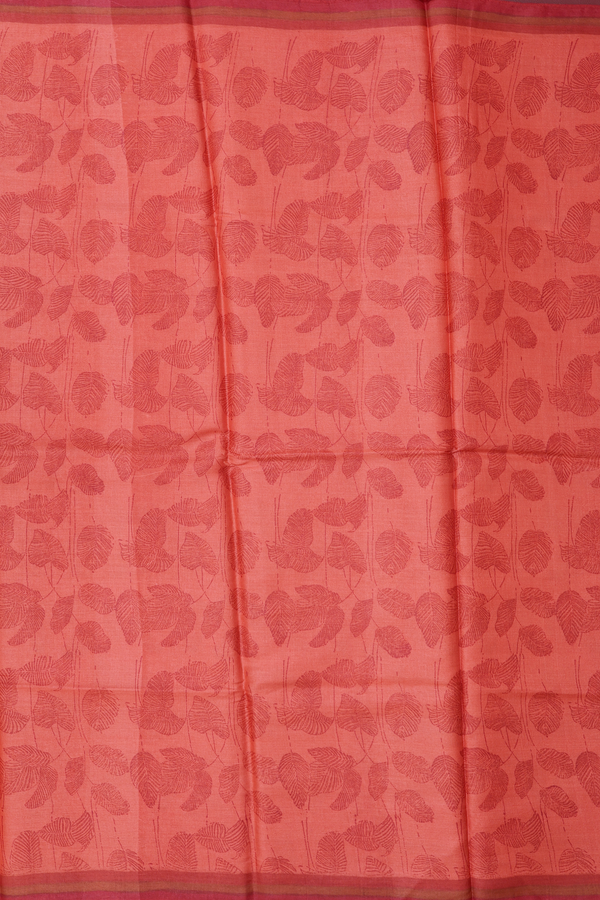 Tussar Silk Saree In Orange With Leaf Design