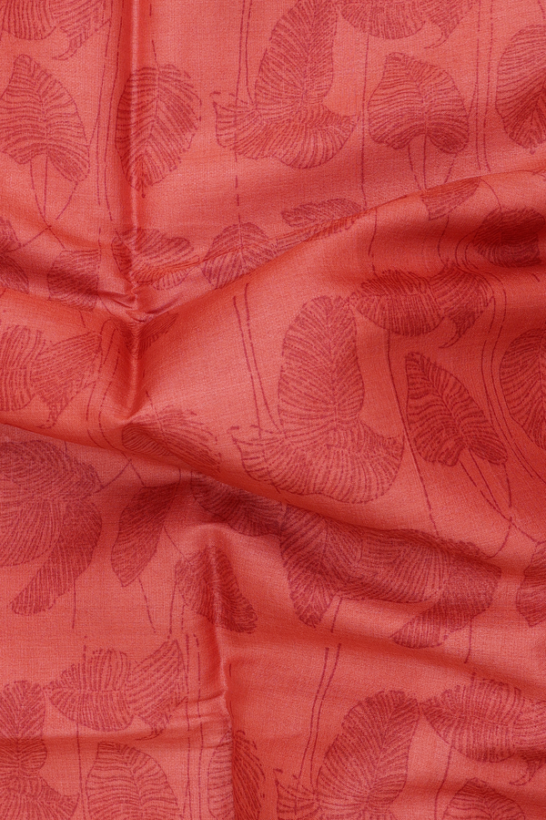 Tussar Silk Saree In Orange With Leaf Design