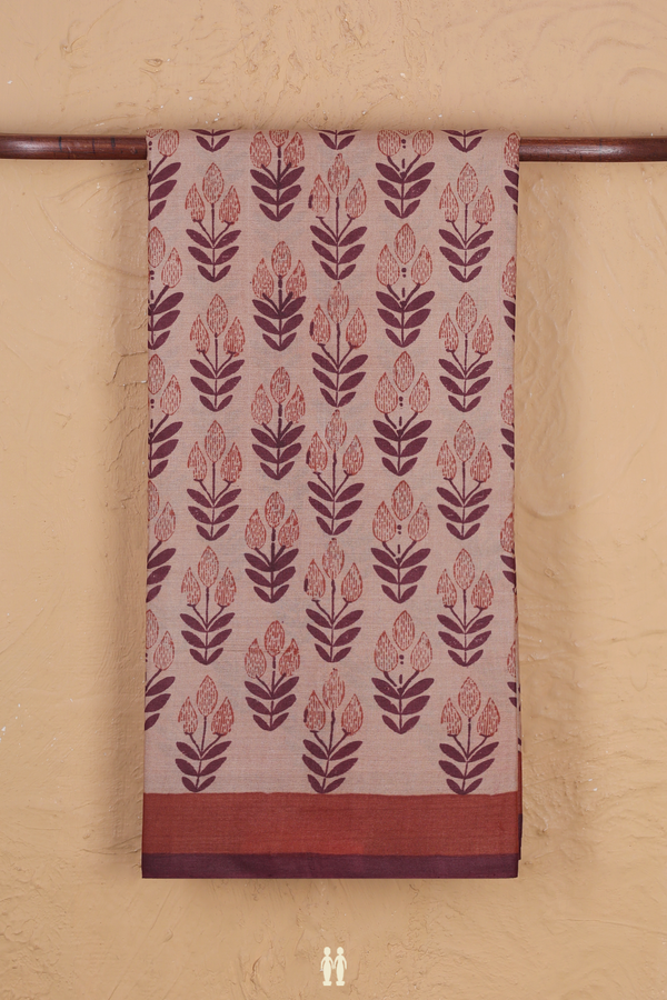 Tussar Silk Saree In Light Brown With Printed Design