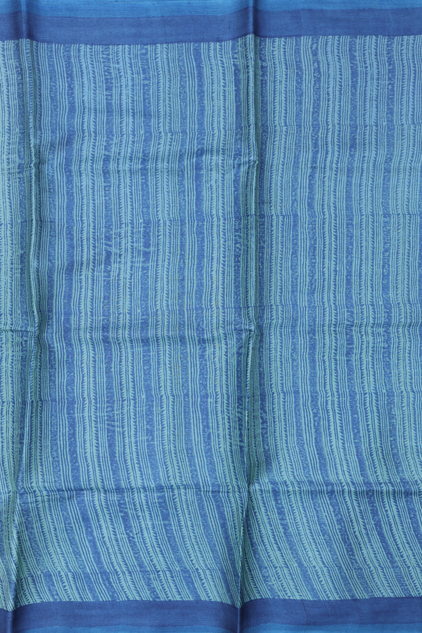 Tussar Silk Saree In Green And Blue With Stripes Design