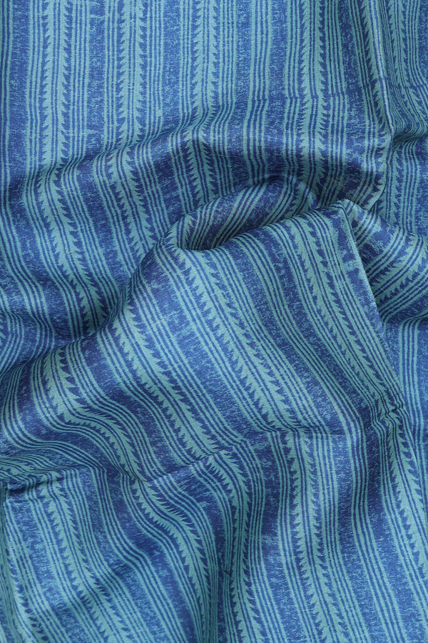 Tussar Silk Saree In Green And Blue With Stripes Design