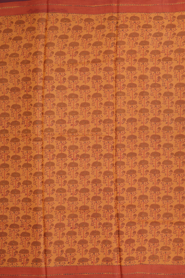 Tussar Silk Saree In Orange With Floral Design